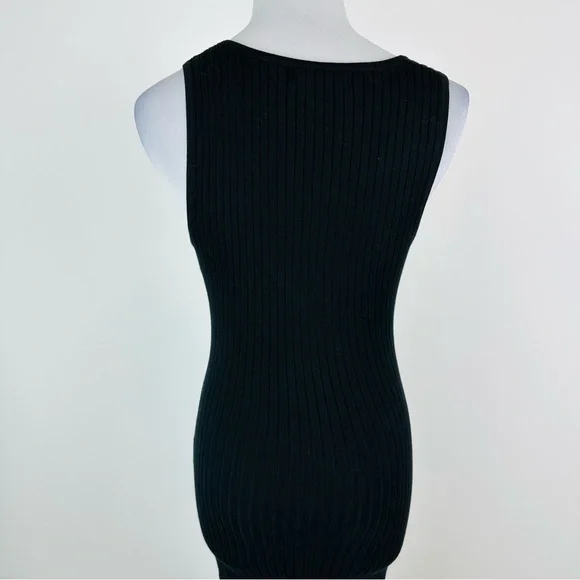 Good American Black Bodycon Ribbed Knit Tie Waist Midi Dress Size 1 Small - Picture 9 of 11